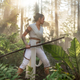 Daisy Ridley as Rey.